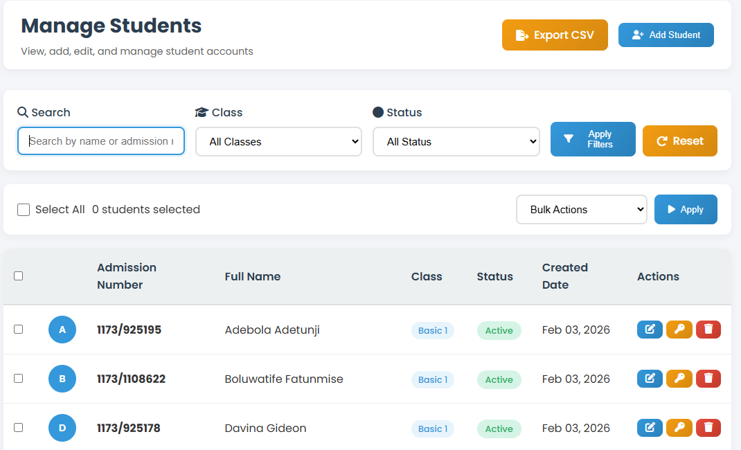 Manage students tutorial